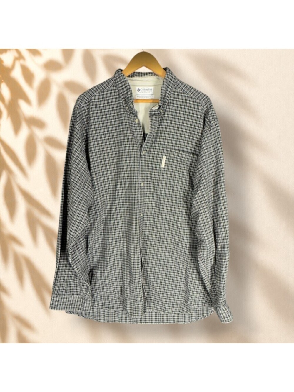 Columbia Shirt Men 2XL Black Plaid Button Up Collared Long Sleeve Pockets Cotton